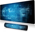 Extended Large Gaming Mouse Pad Abstract Blue Futuristic Tech XXL Size Keyboard Mouse Mat Desk Pad with Non Slip Rubber Base Stitched Edges Office Decor for Women Girls Men,35.4 x 15.7inch
