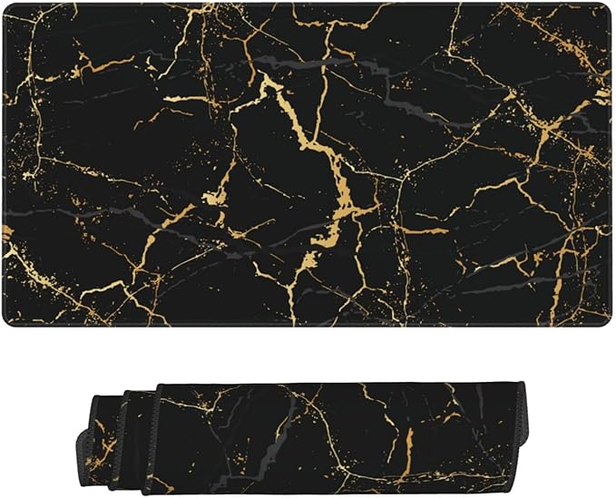 Black and Gold Marble Large Extended Mouse Pads XL Mousepad with Stitched Edges Marbling Non-Slip Rubber Base Computer Keyboard Pad Desk Mat for Home Office Desk Decor, 29.5" X 15.8"