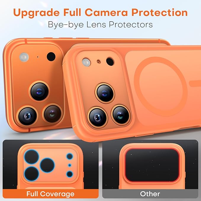 TAURI for iPhone 17 Pro Case, Compatible with MagSafe, (Full Camera Protection) Camera Control Cover Solid-Color Matte Magnetic Phone Case for 17 Pro 6.3", Orange