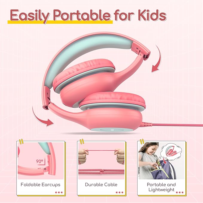 EarFun 3Packs Kids Headphones Wired with Microphone, 85/94dB Volume Limit Headphones for Kids, Portable Wired Headphone with Shareport, Stereo Sound Foldable Headset for School/Tablet/iPad/Kindle