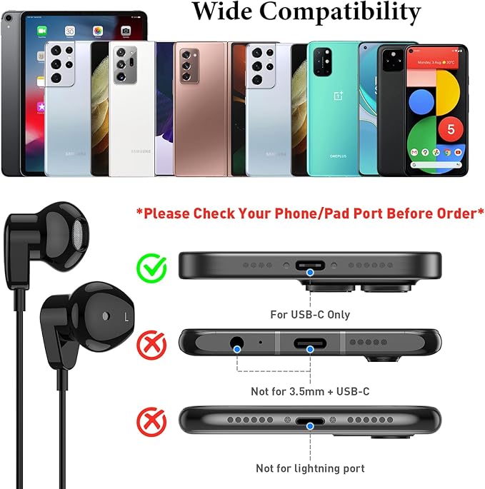 APETOO USB C Headphones for iPhone 17 16 Pro Max 15 Plus iPad Air HiFi Stereo USB-C Wired Earbuds with Microphone Volume Control Type C Earphones for Samsung S25/S26/S24/S23/S22/Pixel/OnePlus/Android