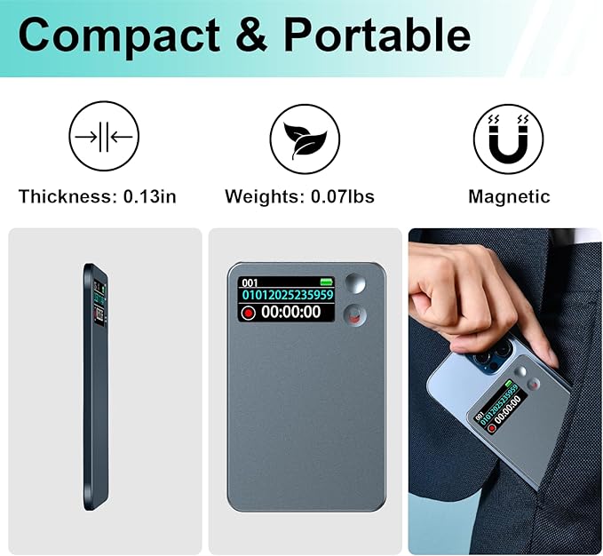 AI Voice Recorder, Transcribe & Summarize by ChatGPT, Digital Recorder Device for Lectures, Meetings, Calls, Support 107 Languages, 64GB Memory