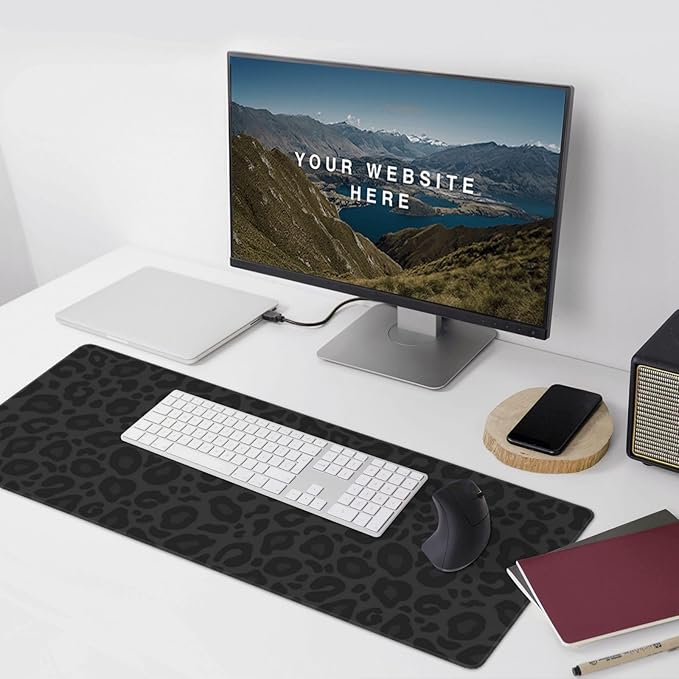 Black Leopard Print Mouse Pads XXL Extended Mousepad with Stitched Edges Non-Slip Rubber Base Computer Keyboard Pad Desk Mat for Home Office Desk Decor, 35.4" X 15.7"