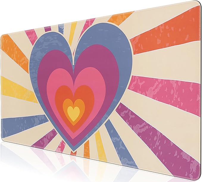 L-SPOUTTO Geometric Heart Desk Mat for Keyboard and Mouse,Abstract XXL Large Mouse Pad,35.4x15.7in Non-Slip Keyboard Pad Waterproof Desktop Mat for Laptop Computer Work Game Home Office-Groovy Heart