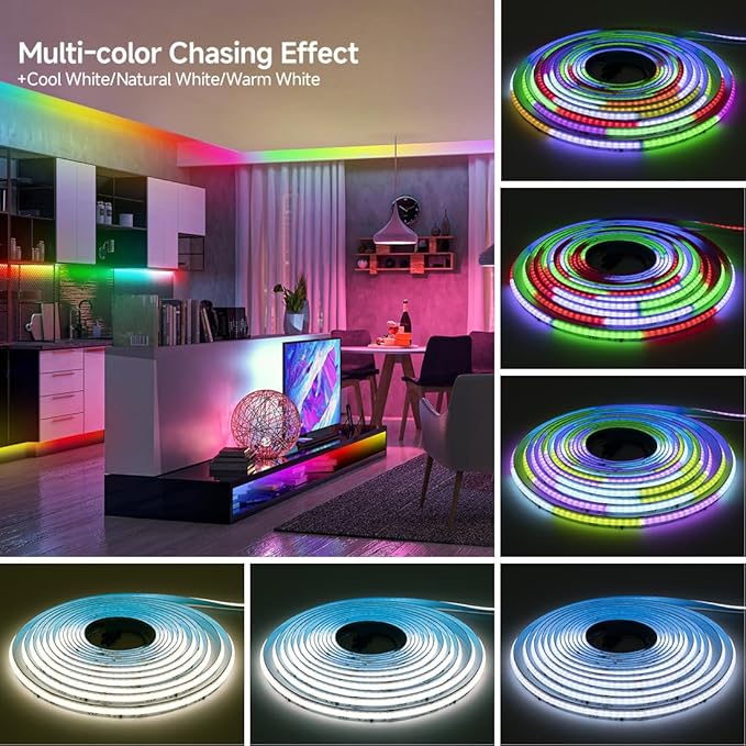 BTF-LIGHTING FCOB COB LED Strip Light IP66, WS2814 Smart IC RGBW 4000K Color Chasing Light, UL Listed DC24V 16.4FT 784LEDs/m High Density 10mm Width for Home Party DIY Decor(No Adapter or Controller)