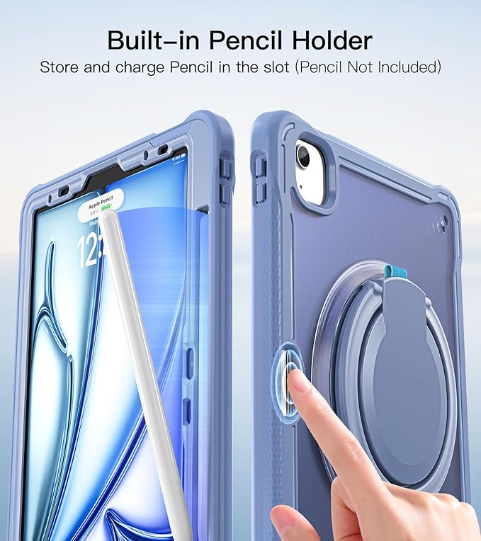 BATYUE Case for iPad Air 11-inch M4(2026)/M3(2025)/M2(2024), iPad Air 4/5 10.9" & Pro 11" 2018-2022 - Shockproof Case with 360° Rotating Stand & Handle, Pencil Holder, Shoulder Strap, Lavender