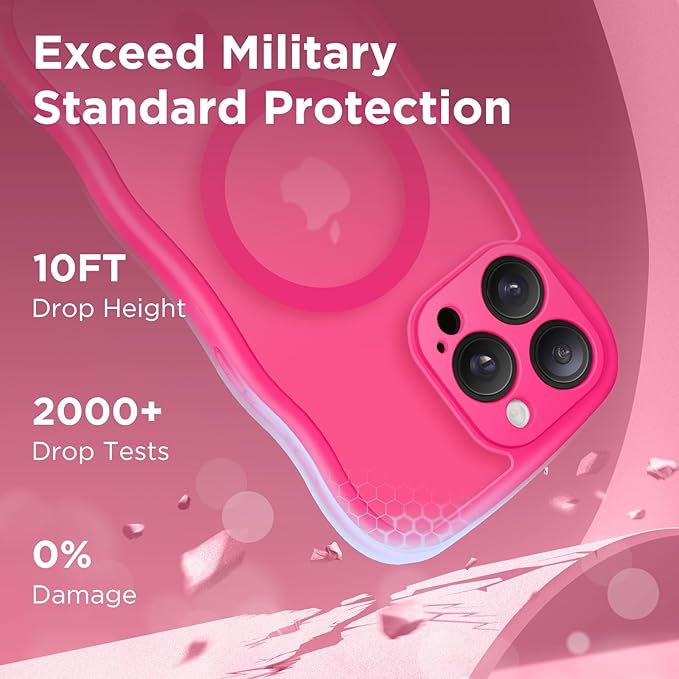 CAPRARO Cute for iPhone 13 Pro Case, Compatible with MagSafe, [Curly Wave Edge] [Full Camera Protection] [14 FT Drop Protection] Magnetic Phone Case for 13 Pro 6.1 Inch, Hot Pink