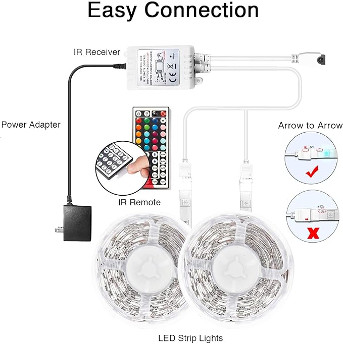 DAYBETTER Led Lights Color Changing Led Strip Lights with Remote Controller 60 ft, 2 Rolls of 30 ft Led Lighting for Bedroom, Home Decoration
