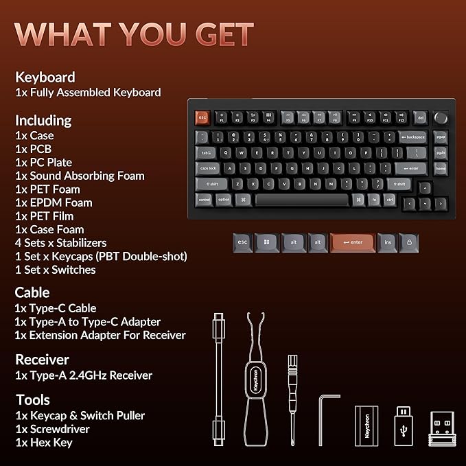 Keychron V1 Ultra 8K Polling Rate Wireless (2.4 GHz & Bluetooth) ZMK Customizable Mechanical Keyboard with Hot-swappable Switches 660-Hr Battery PBT Keycaps for Mac Windows Linux