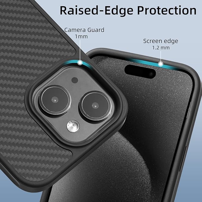 Tigowos for iPhone 15 Plus&iPhone 14 Plus Case Protective Case Made of Real Aramid Fiber, Soft Touch, Tough Durable Carbon Bumper, Black