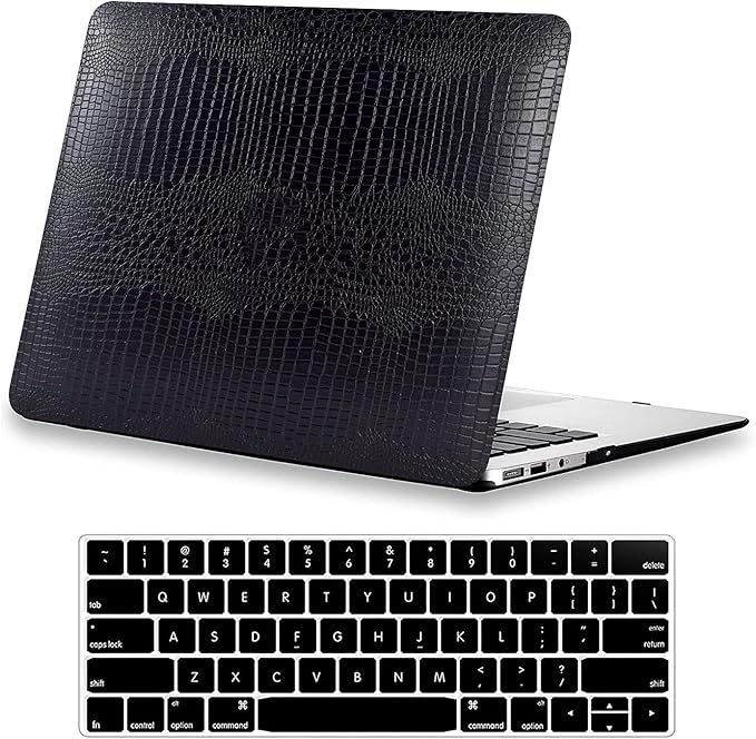DTangLsm for Crocodile MacBook Pro 13 inch Case 2026 2025-2016 M2 M1 A2338 A2289 A2251 A2159 A1989 A1706 A1708, Alligator Skin Snakeskin PU Leather Hard Shell Cover for Mac Pro 13+Keyboard Skin, Black