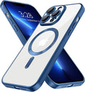 Hython Magnetic Clear for iPhone 13 Pro Max Case with Camera Lens Protector [Compatible with MagSafe] Plating Edge Slim Soft TPU Cover Protective Phone Case for iPhone 13 Pro Max, Matte Deep Blue