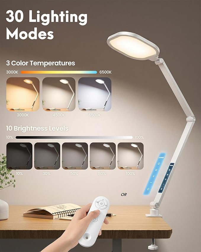 LitONES Video Conference Lighting for Computer, Dimmable Light for Video Recording, Meeting, Laptop & Webcam, 15W Ring Light for Desk with C- Clamp, Swing Arm, Remote, Memory & Timer CRI >95