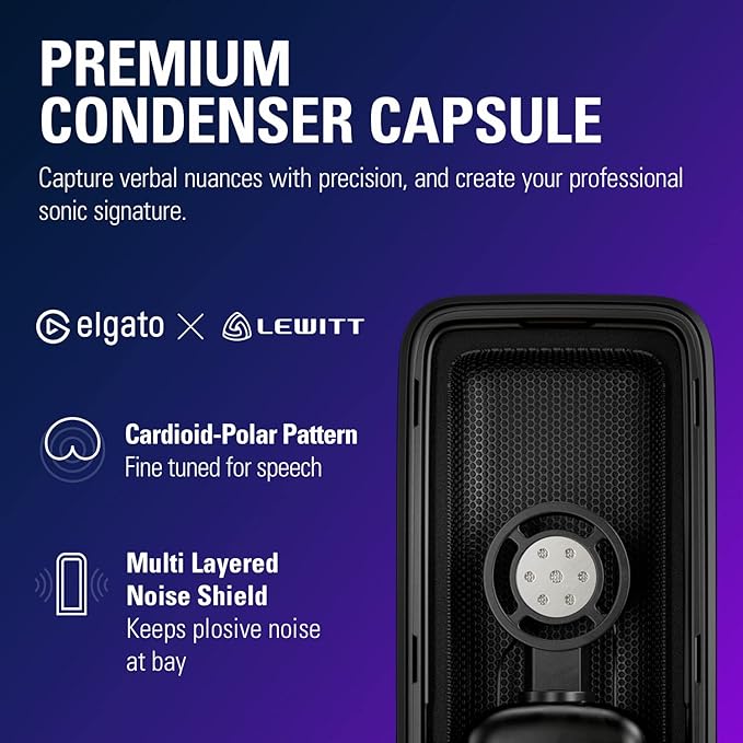 Elgato Wave:3 - Premium Studio Quality USB Condenser Microphone for Streaming, Podcast, Gaming and Home Office, Free Mixer Software, Sound Effect Plugins, Anti-Distortion, Plug ’n Play, for Mac, PC