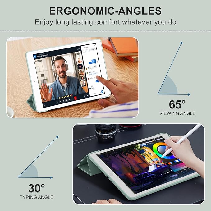 Smart Case for iPad 10.2 Inch 2021/2020/2019, for iPad 9th/8th/7th Generation Without Pencil Holder, Shockproof Cover with Soft TPU Back, Thin& Lightweight, Auto Sleep/Wake, Light Green