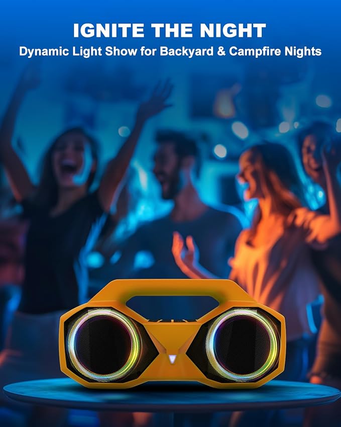 OZJ Bluetooth Speaker 80W(Peak) Loud with Bass, 20H Playtime, IPX7 Waterproof, RGB Lights, TWS, Large Portable Wireless Speakers for Outdoor, Home, Party, Pool, Beach, Tailgating, Gym, Work (Orange)