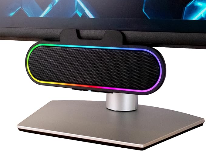 Cyber Acoustics USB Speaker Bar with LED Lights (CA-2890GX) – USB Powered Speaker Bar for PC and Mac, Dynamic LED Lights Sync to Music, Clamps to Monitors up to 1.5 Inches, Great for Music and Gaming