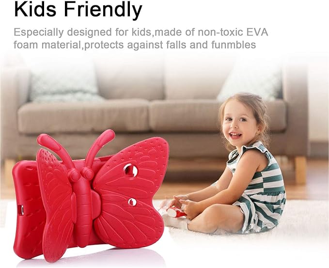 Kids Case for Apple iPad mini 5/Mini 4/Mini 3/Mini 2/Mini 1 with Kickstand Soft EVA Foam Lightweight Shockproof Stand Cover for iPad mini 5th/4th/3rd/2nd/1st Generation 7.9", Red Butterfly
