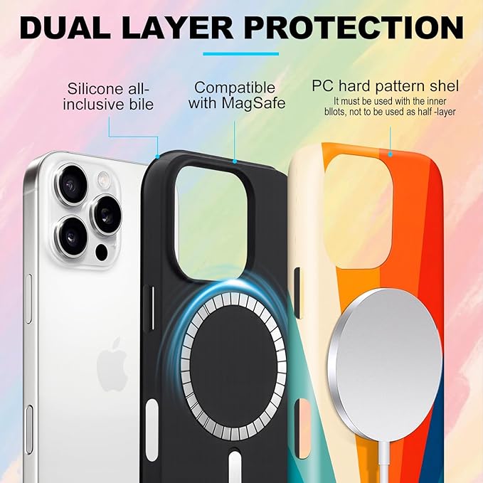 Magnetic for iPhone 15 Pro Max Case Cute Stripes Phone Case, Shockproof Slim TPU and Hard PC Protective Phone Cover Compatible with MagSafe Designed for Women Girls,Retro Diffuse