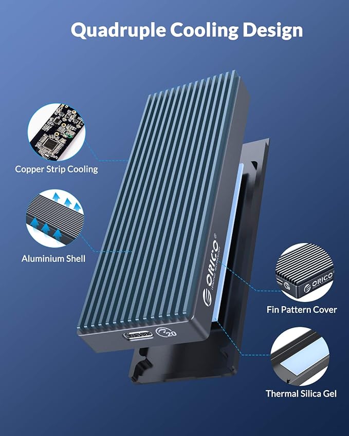 ORICO 20Gbps M.2 NVMe SSD Enclosure Adapter,USB3.2 Gen2 Type-C to NVMe PCI-E M-Key Solid State Drive Aluminum External Case for SSD Size 2230/2242/2260/2280, up to 4TB（M2PAC3-G20, Grey）