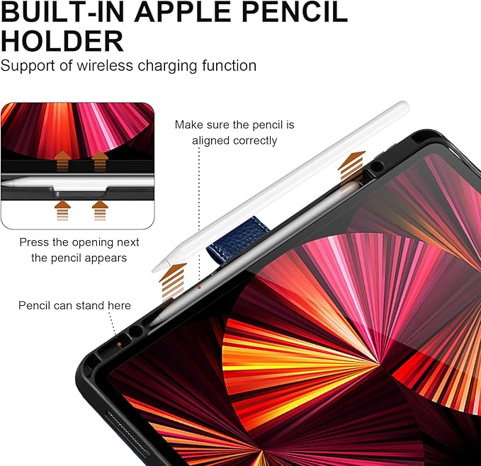 Genuine Leather Case for iPad Pro 12.9 inch 6th/5th/4th/3rd Generation 2022/2021/2020/2018 | with Pencil Holder and Adjustable Stand, Magnetic Closure, Auto Wake/Sleep Cover | Blue
