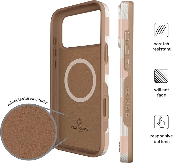 VELVET CAVIAR Case for iPhone 17 Pro | Compatible with MagSafe | 10ft Drop Tested | Protective Designer Cases | Nude Vibe Checkered 2.0
