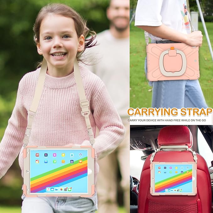 BRAECN Case for iPad Air 3, [Full-Body] [Drop-Proof] Silicone Case with 360°Rotating Hand Grip/Pencil Holder/Shoulder Strap/Stable Kickstand for iPad Air 3rd Generation 2019/ Pro 10.5 2017-Rose Gold