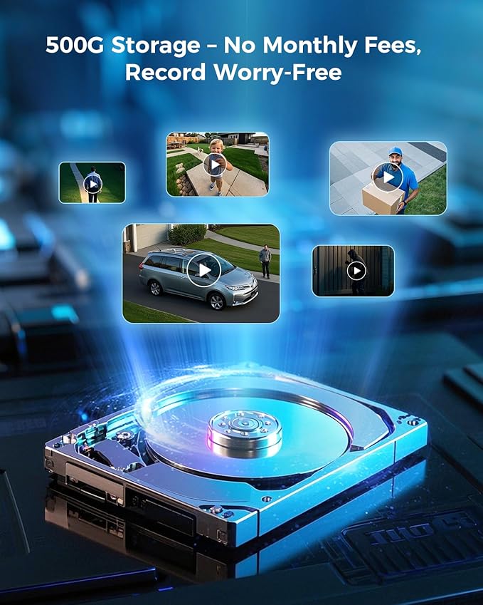 Hiseeu Solar Security Cameras Wireless Outdoor, Auto Tracking Dual-Lens Wireless Cameras for Home Security with 10" Touchscreen, 2.4 & 5GHz WiFi Pro 4 Cam-Kit, 2 Way Audio, 500GB HDD, 0 Monthly Fee