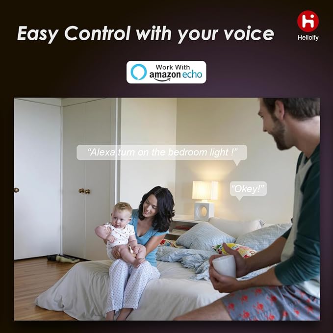 helloify BR30 Smart WiFi LED Light Bulbs, RGBCW Multi-Color Changing, Warm to Cool White Dimmable, Compatible with Alexa & Google Home (No Hub), 60W Equivalent E26, RGB+2700K-6500K, 2 Count