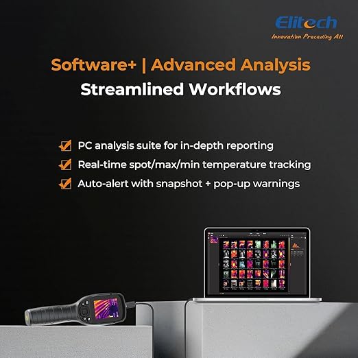 Elitech Thermal Imaging Camera 256 x 192 IR Resolution, Handheld Infrared Imager for Home Inspection & HVAC, Real-Time Video Recording, <40mK Sensitivity, 25Hz Thermal Leak Detector (-4°F to 752°F)