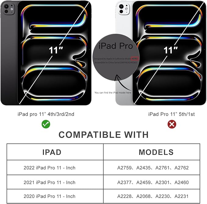 Case for iPad Pro 11 Inch 4th 2022, Pro 3rd/ 2nd Generation 2021/2020 with Pencil Holder, Shockproof Slim Cover with Clear Hard PC Back Shell for iPad Pro 2022/2021/2020, Auto Sleep/Wake,Black