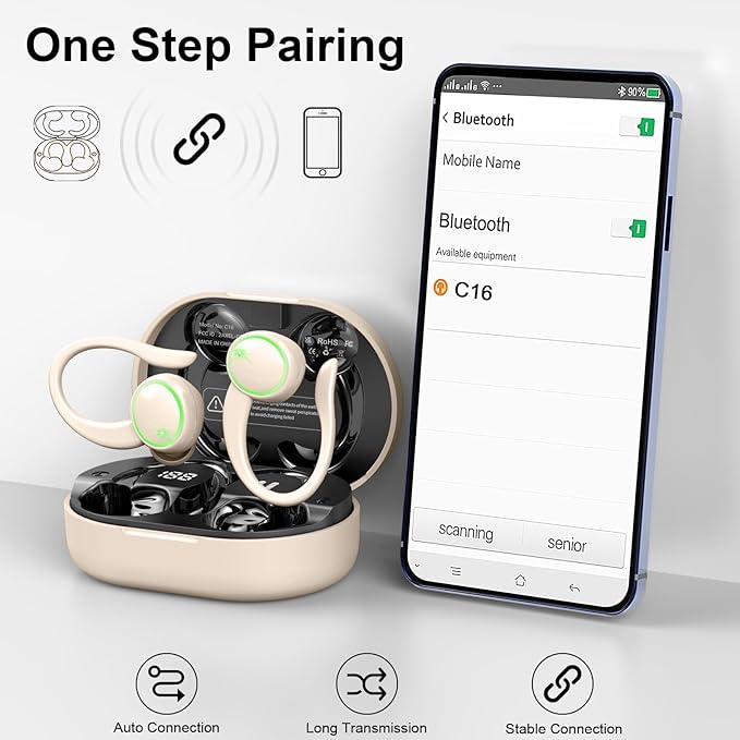 Matast Wireless Earbuds, Bluetooth Headphones Sports, Deep Bass Earphones Gym Running, IP7 Waterproof Headset with Earhook Workout, 50H Playback Over-Ear Buds with ENC Noise Cancelling Mic