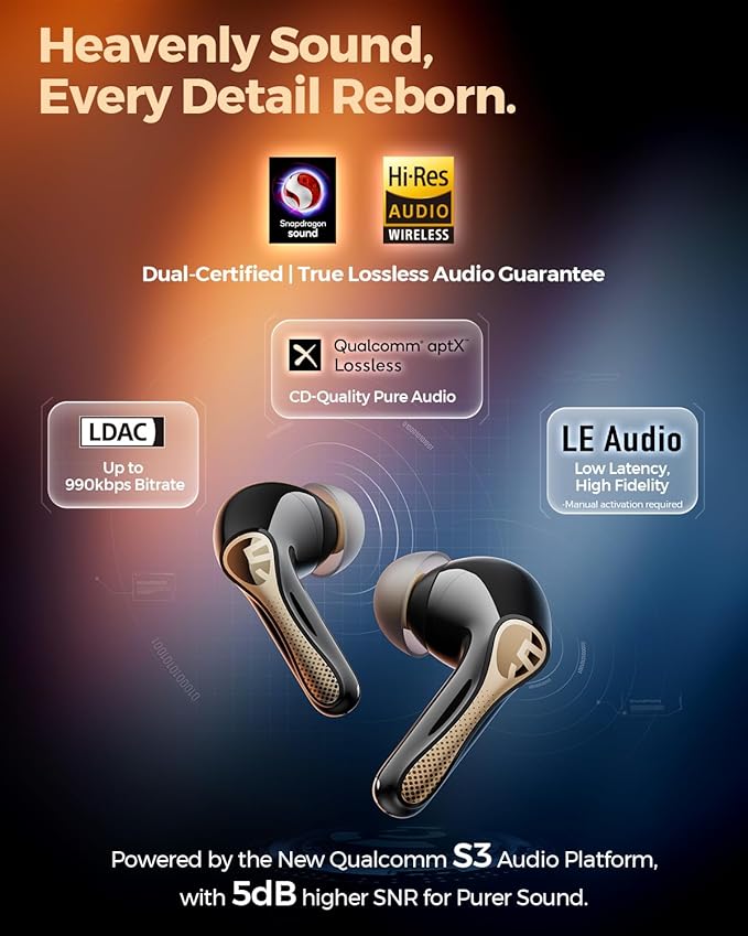 SoundPEATS Air5 Pro+ Wireless Earbuds, xMEMS Warm Treble Hi-Res Audio, LDAC & aptX Lossless, Hybrid Driver Earbuds with 10mm Composite Speaker, 55dB AI Adaptive ANC, Bluetooth 5.4, Weightless Comfort,