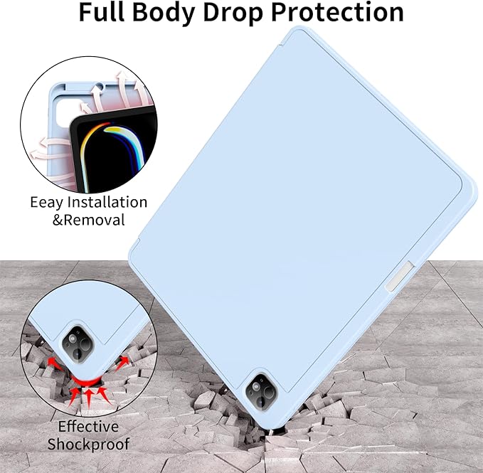 for iPad Pro 13 inch Case (M5/M4) 2025/2024, Slim Protective Cover with Pencil Holder, Soft TPU Back Cover, Trifold Stand, Auto Wake/Sleep, A2925 A2926 A3007 A3362 A3359 (Sky Blue)