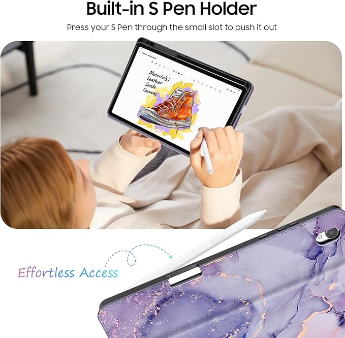 Fintie Case for Samsung Galaxy Tab S11 5G 11 Inch 2025 Model (SM-X730/X736B) with S Pen Holder, Multi-Angle Viewing Soft TPU Back Cover with Pocket, Auto Wake/Sleep, Lilac Marble