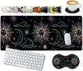 Large Gaming Mouse Pad, 31.5x11.8 in Extended Computer Mouse Mat with Non-Slip PU Base, Ergonomic Memory Foam Keyboard Wrist Rest, for Work & Gaming, Cute Sun Moon Black Office Desk Pad
