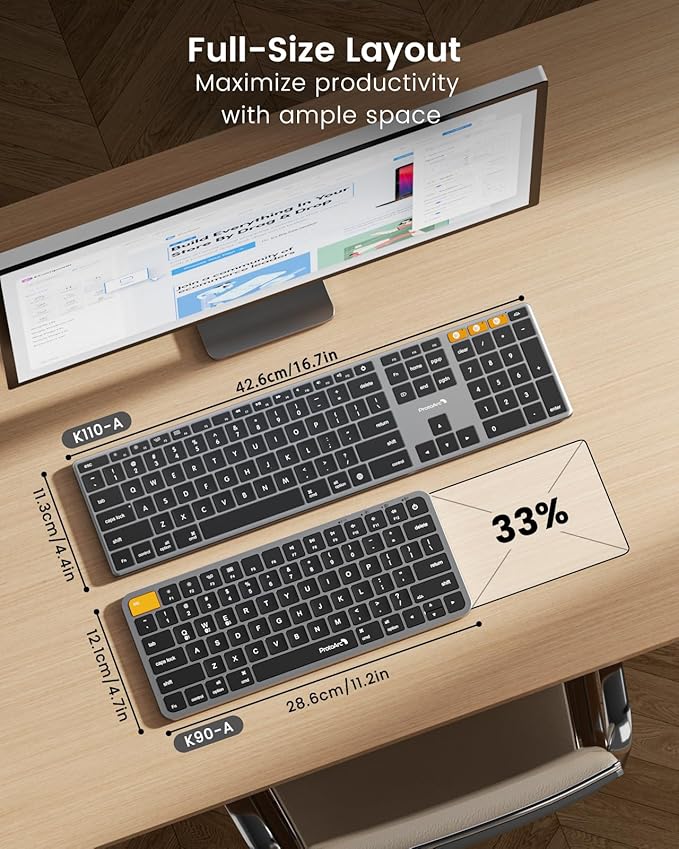 ProtoArc Backlit Wireless Keyboard for Mac, K110-A Aluminum Full Size Ultra Slim Bluetooth Keyboard for iPad, Multi-Device, Low Profile, Rechargeable, for MacBook Pro/Air, iMac, Mac mini, Space Gray
