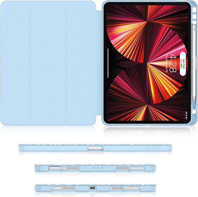 Soke for iPad Pro 11 Case (M2) 2022/2021/2020 with Pencil Holder - [Full Body Protection + Apple Pencil Charging + Auto Wake/Sleep], Soft TPU Back Cover for 2022 iPad Pro 11 inch(Book Ice Blue)