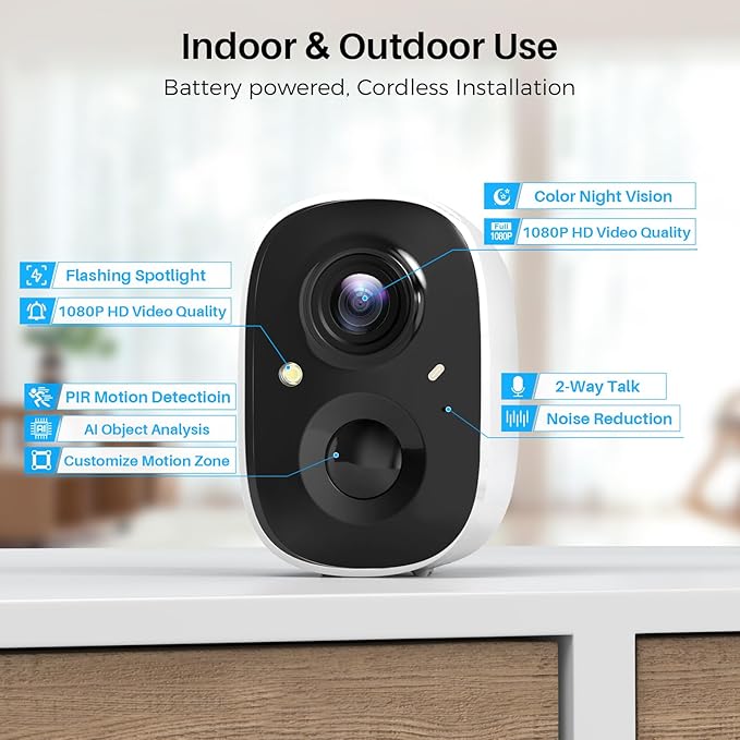 MaxiViz Security Cameras Wireless Outdoor (4 Pack), Battery Powered Cameras for Home Security with AI Motion Detection, 2K Color Night Vision, 2-Way Talk, IP66 Weatherproof, SD/Cloud Storage