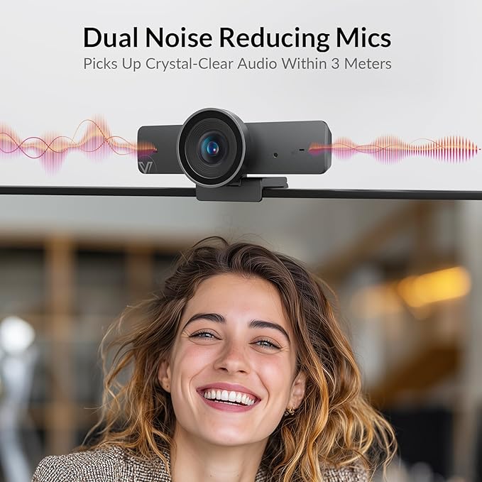 AV Access 4K Conference Room Camera - 1/1.8" CMOS, Gesture Control, Auto Framing, Presenter Tracking, Individuals Gallery, Dual Noise-Canceling Mics, Privacy Cover, 120° FOV, ePTZ 5X Zoom Webcam