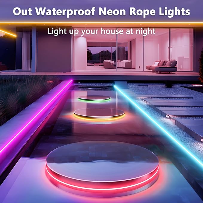Neon RGB Rope Lights,IP67 Waterproof,Flexible Led Rope Lights,Control with App/Remote,Music Sync,for Gaming Room Living Bedroom Wall Decor (20FT)