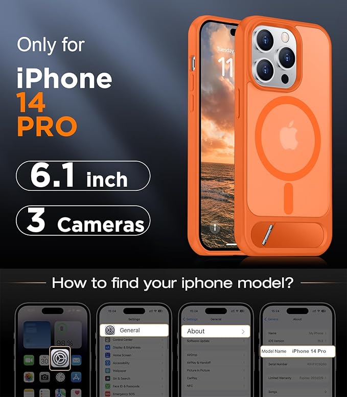 Magnetic Compatible with iPhone 14 Pro Case, [Built-in Invisible Kickstand][Compatible with MagSafe] [Military Grade Shockproof] Slim Translucent Matte Phone Case for iPhone 14 Pro 6.1"