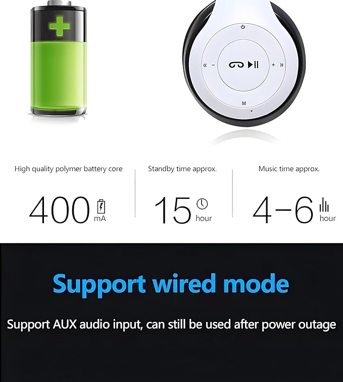 Wireless Bluetooth Over-Ear Headphones, Hybrid Noise Cancelling, HiFi Stereo, Foldable, Lightweight, Deep Bass, Black