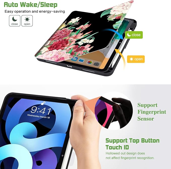 for iPad Air 11 Inch Case M4/M3/M2 2026, for iPad Air 5Th/4Th Gen Cases 10.9-inch,for iPad Pro 11 Inch Case 4Th/3Rd/2Nd/1St Generation Typing Stand 4 Viewing Stand,Pencil Holder,Vintage Flower