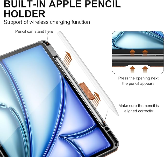 Genuine Leather Case for iPad Air 13 inch M4 2026/M3 2025/M2 2024, with Pencil Holder and Adjustable Stand, Magnetic Closure, Auto Wake/Sleep Cover | Brown
