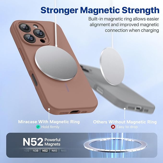 Miracase Magnetic for iPhone 16 Pro Max Case, [Soft Anti-Scratch Microfiber Lining], Compatible with MagSafe, Liquid Silicone Case Shockproof Drop Protection Phone Case for 16 ProMax,Chocolate