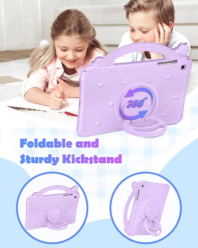 Wazzasoft for Samsung Galaxy Tab S6 lite Case 10.4" - Girls Cute Women Cartoon Kawaii Purple 3D Design Cover with Rotating Stand & Strap Unique Girly Funda for Samsung Tab S6 lite Case (2022/2020)