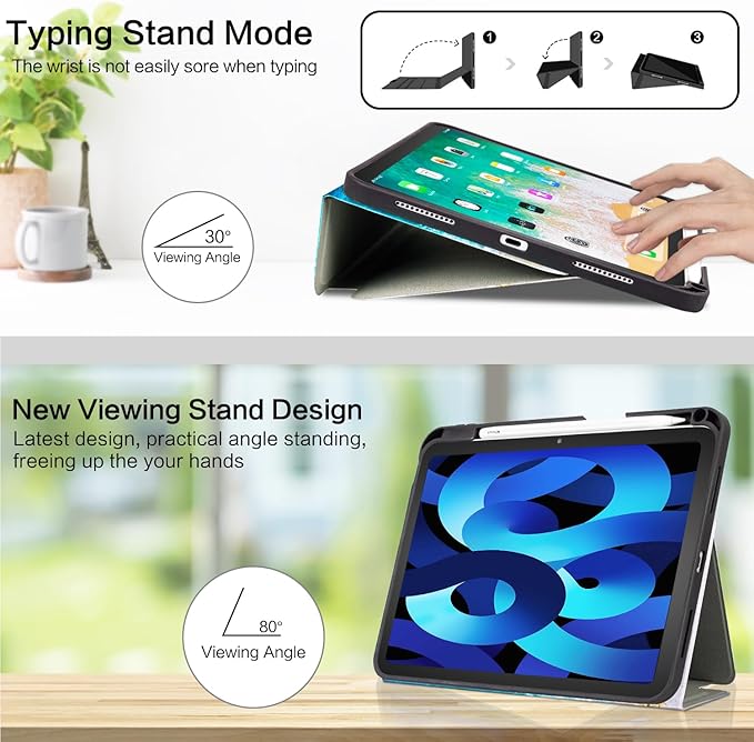 Vimorco for iPad Air 11 Inch Case M4 2026, for iPad Air 5th/4th Gen Cases 10.9-inch, for iPad Pro 11 Inch Case 4th/3rd/2nd/1st Generation, Pencil Holder/4 Viewing Stands/Typing Stand/Slim, Ocean Beach