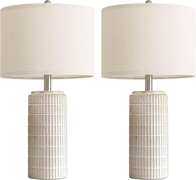 PoKat 23'' Dimmable Table Lamps with Remote for Living Room, Modern Stepless Adjustable Bedside Lamps Set of 2 for Bedroom, Nightstand Lamps for Office Nursery Desk Console Kids, White (No Battery)