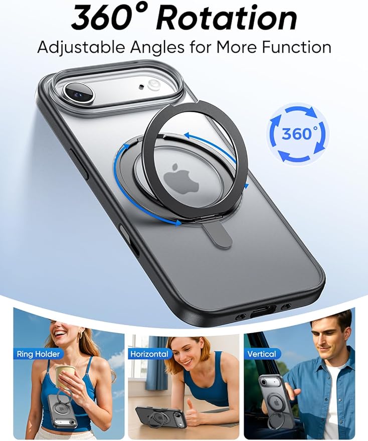 MAGIC JOHN 360° Rotatable Magnetic Invisible Stand for iPhone 17 Air Case [Camera Control Button] [Compatible with MagSafe] 16FT Shockproof for iPhone 17 Air Case with Kickstand, Black